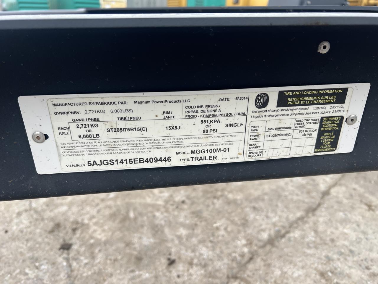 Trailer #MGG100M-01, build for Magnum generators, 600 GVW, new surplus, 2014 - Image 8