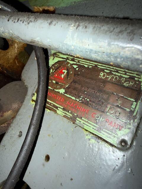 100 Ton, Minster #90-100, knuckle joint press, 1-1/2" stroke, 12" Shut Height, 1/2" ram adjustment, 0-60 SPM - Image 5