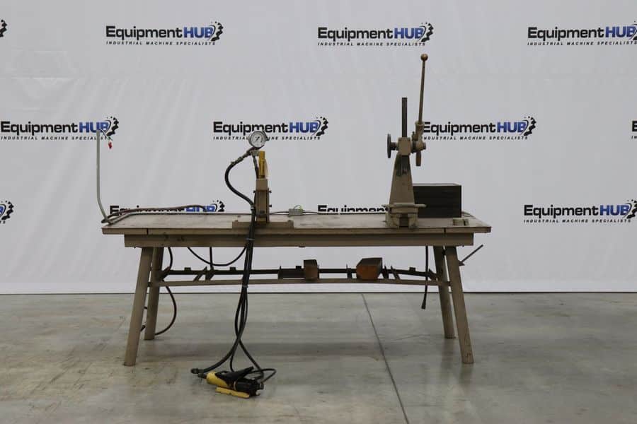 5 Ton, Enerpac, C-frame hydraulic press & 1.5 ton arbor press with workbench, tooling - Image 1