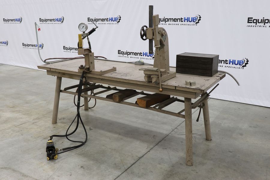 5 Ton, Enerpac, C-frame hydraulic press & 1.5 ton arbor press with workbench, tooling - Image 2
