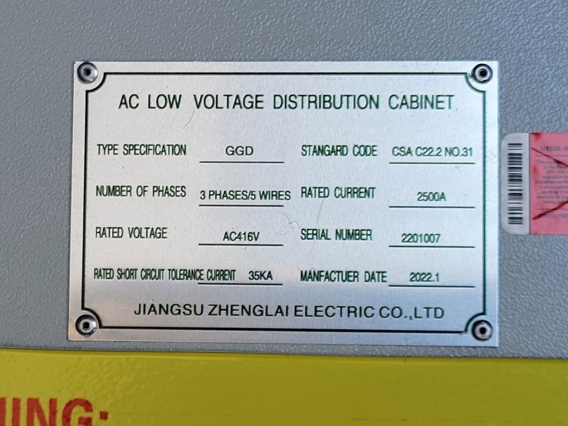 Jiangsu Zhenglai #GGD, ac low voltage distributi, w/(5) 400 Amps & (1) 2500 Amps Circuit Breakers, 3 Phase - Image 2