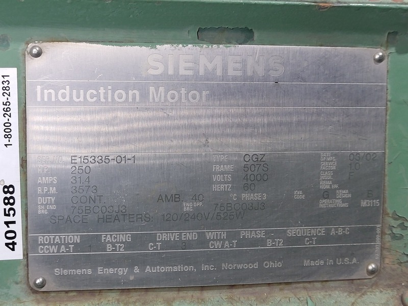 250 HP 3573 RPM Siemens CGZZ, Frame 507S, 3 Phase, 4000 V - Image 2