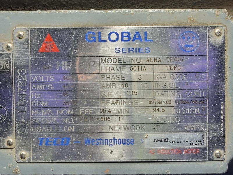 350 HP 3570 RPM Teco Westinghouse AEHA-TK002, Frame 5011A, 3 Phase, 60 Hz, 43.4 Amps, 4000 V, 2003 - Image 2
