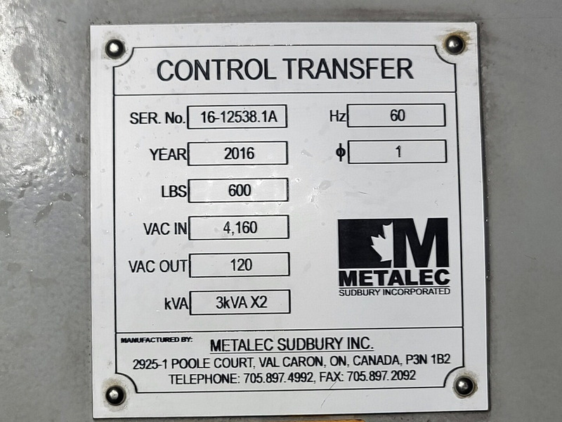 3000 VA, Metalec, Control Power Transfer Box, Isolation, 1 Phase, 60 Hz, 4160 V Primary, 120 V Secondary, 2016 - Image 2