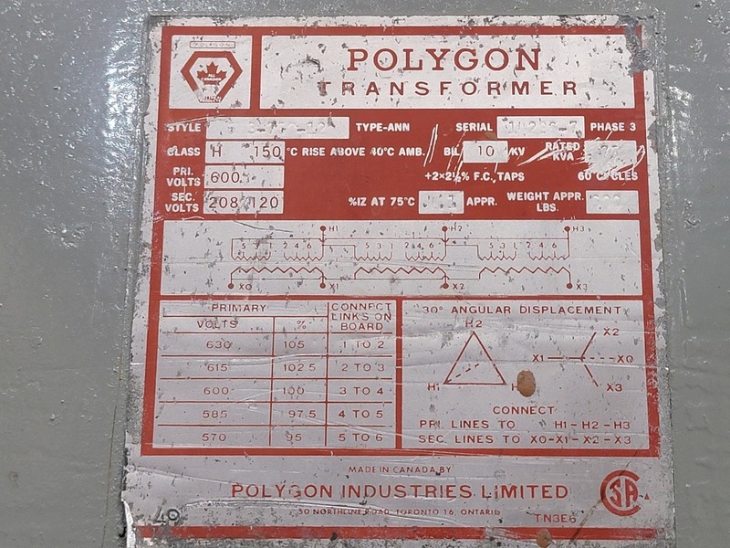 75 KVA 600 Primary, 208/120 Secondary, Polygon 3H3-75C-12, Transformer, Isolation, Dry Type, 3 Phase, 60 Hz - Image 2