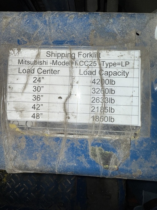 5000 lb. Mitsubishi #FGC25, Forklift, Propane Fuel, 48" Fork length, 187" Lift height, 83" Lowered Mast - Image 6