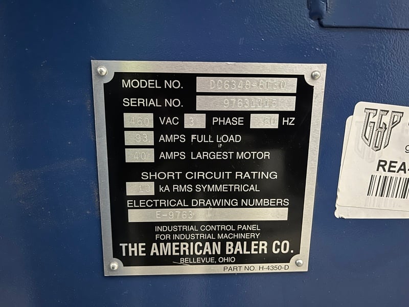 American Baler #DC6348-8T30, automatic tie baler with conveyor, dual 30 HP motors, 8" cylinder - Image 6