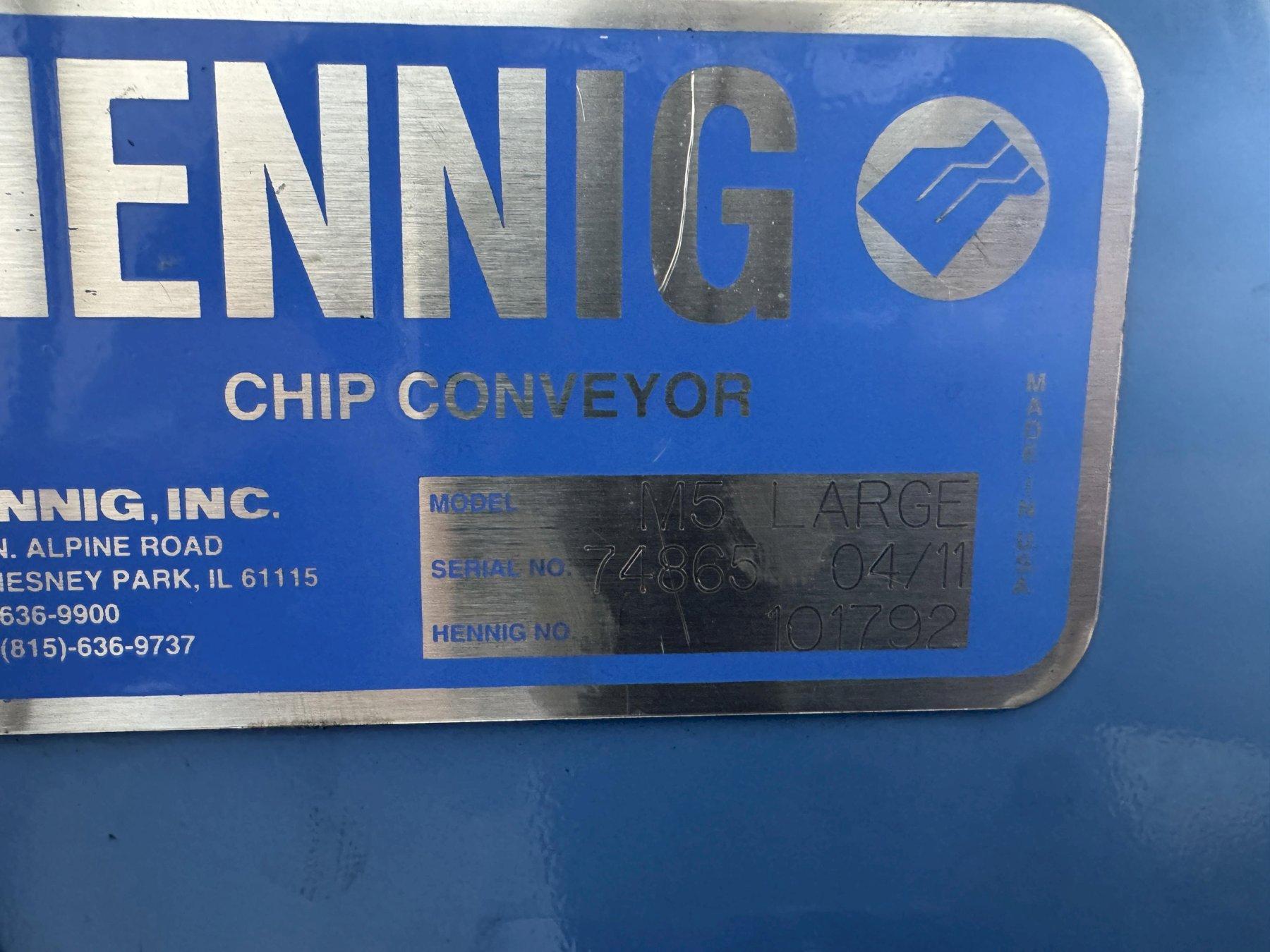9" wide x 108" long, Hennig #M5, powered chip conveyor, 48" discharge height, 2011 - Image 6