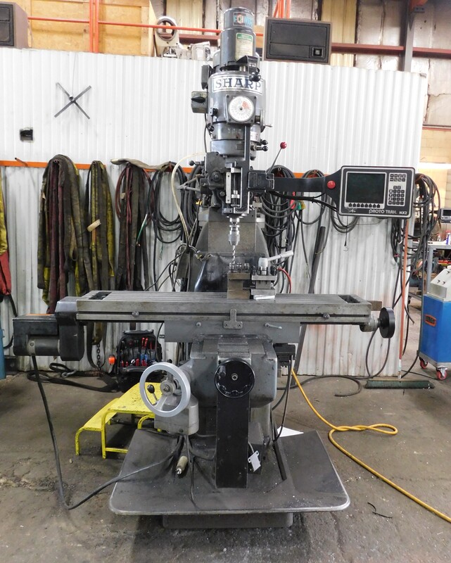 Sharp, CNC vertical mill, 10" x51" tbl., 3 HP, 16" X, 32" Y, 16" Z, R-8, 60-4800 RPM, 2-Axis, Trak MX2, power - Image 1
