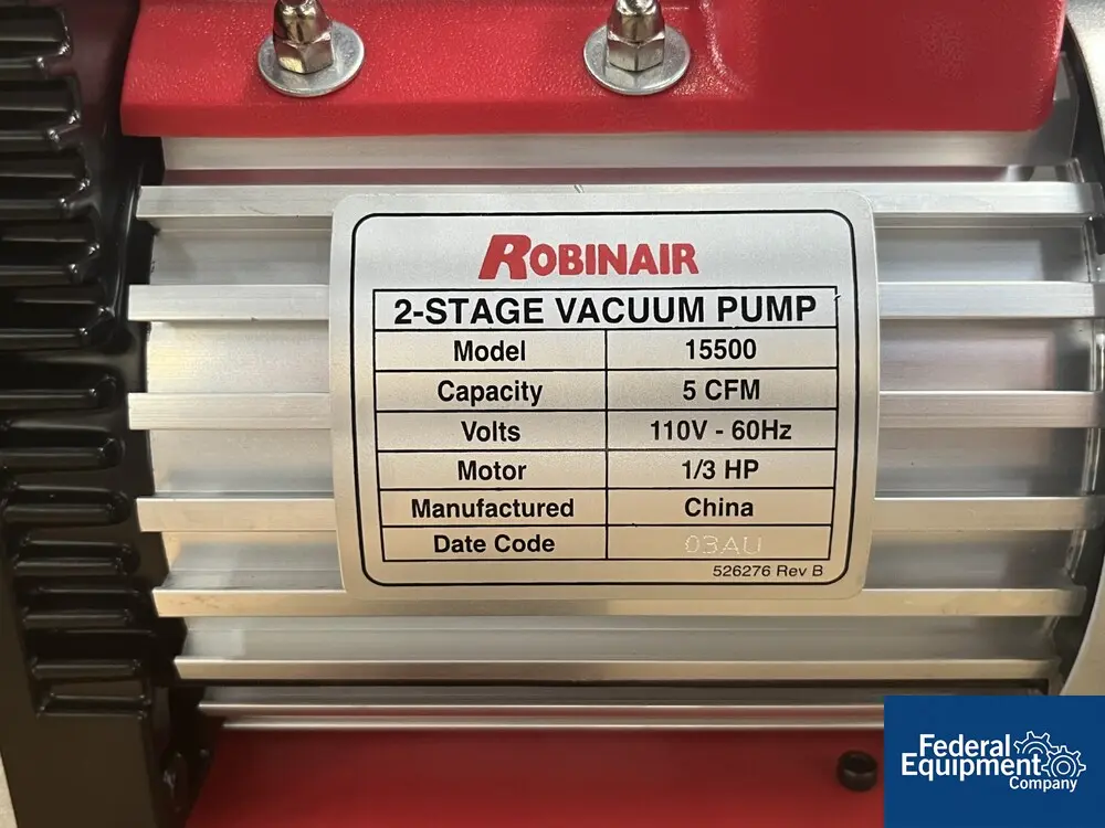 Robinair #15500, 2-Stage Vacuum Pump, 1/3HP, 110 V., 5 cfm, 1ph, in box - Image 2