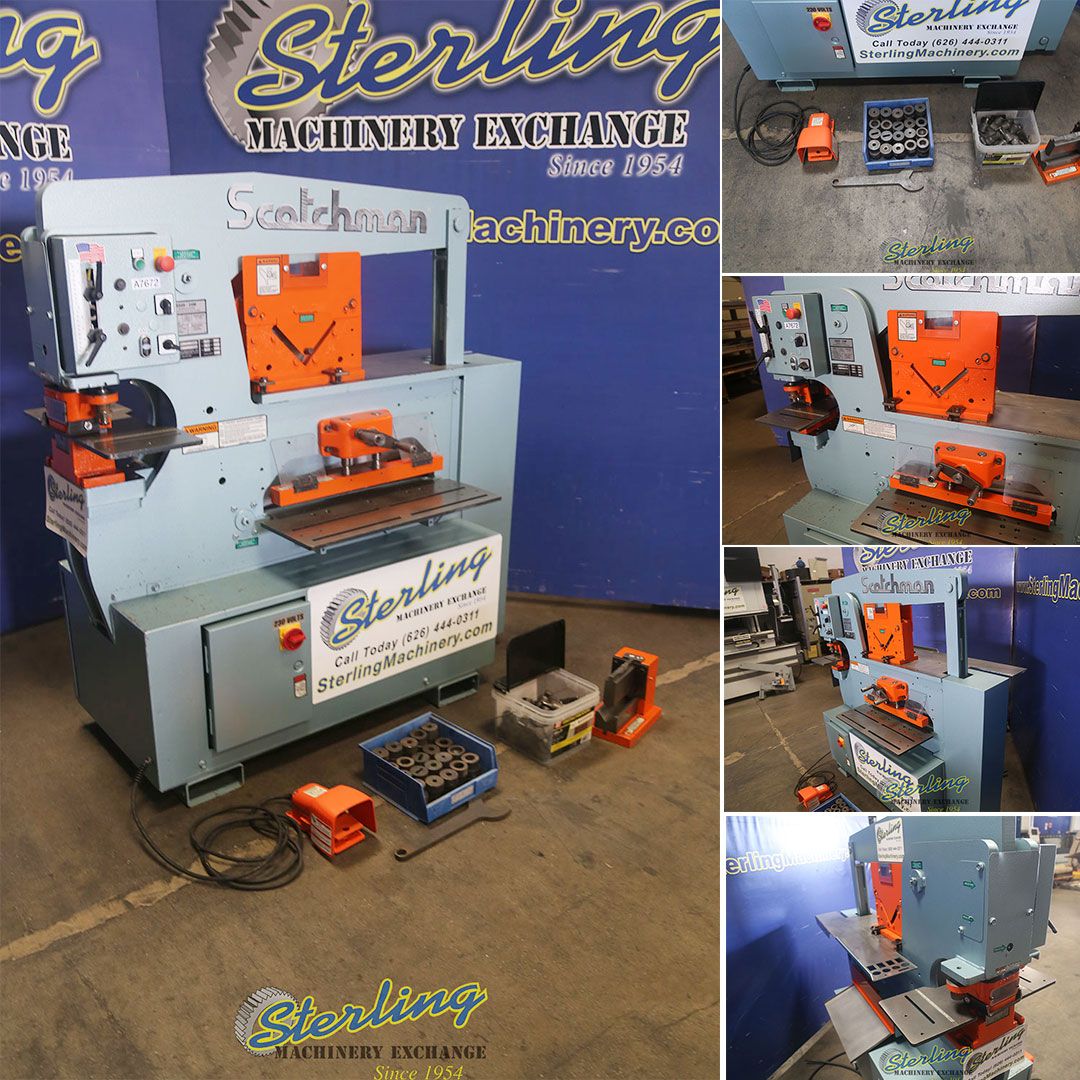 6" x 6" x 3/8" Scotchman #6509-24M, hydraulic ironworker, 65 ton, 9" throat, foot pedal punch Control, brake - Image 1