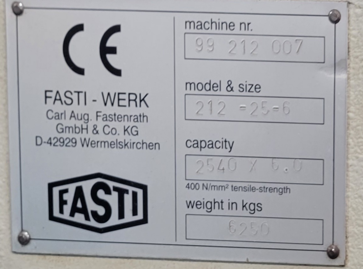 100" Fasti #212-25-6, CNC Folding Machine, 13.77" stroke, 13.5 HP, 1999 - Image 3