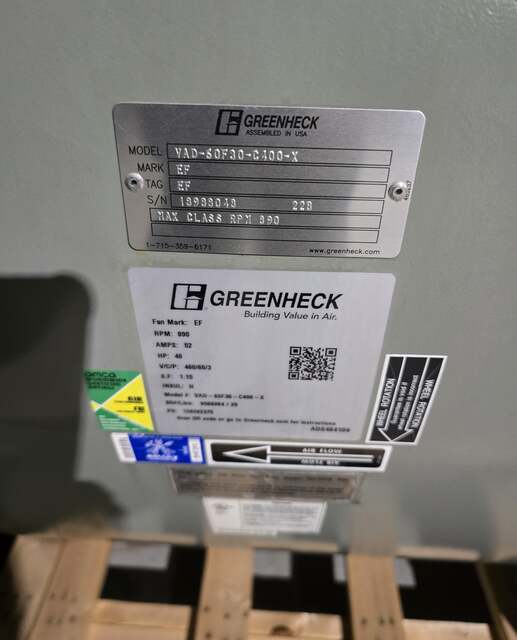Greenheck #VAD-60F30-C400-X, Vane Axial Fan, Direct Drive, 890 RPM, 52A, unused, (9 available) - Image 2