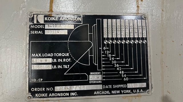 50000 lb. Koike Aronson #GE500VF, gear elevating welding positioner, 84" square table, very nice - Image 7