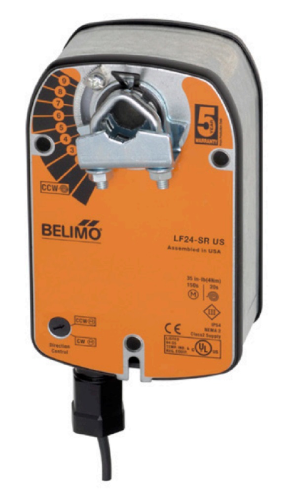 Belimo LF24-SR U.S. Motors Actuator, 35 in-lb 4 Nm, Spring Return, 2...10 V, Modulating - Image 1