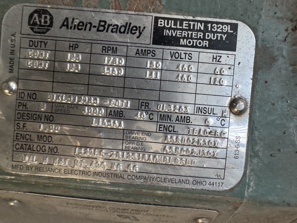 125 HP 1780/3260 RPM Reliance, Frame UL3203, TEAO-BC, 60/120 HZ, 460 V.AC (2 available) - Image 4