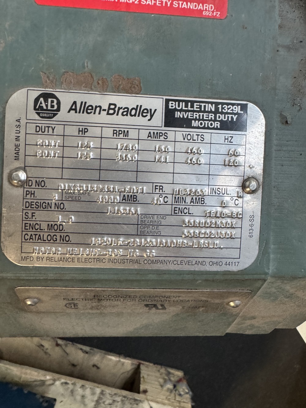 125 HP 1780/3260 RPM Reliance, Frame UL3203, TEAO-BC, 60/120 HZ, 460 V.AC (2 available) - Image 5