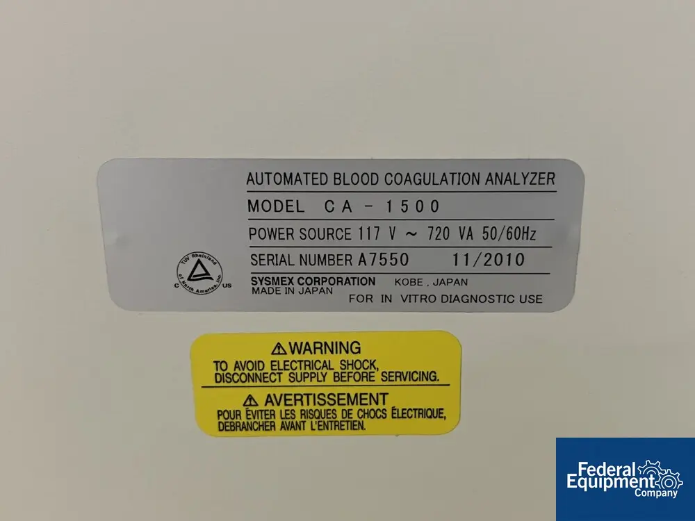 Sysmex #CA-1500, Coagulation Analyzer, 117 V., 2010 (2 available) - Image 2