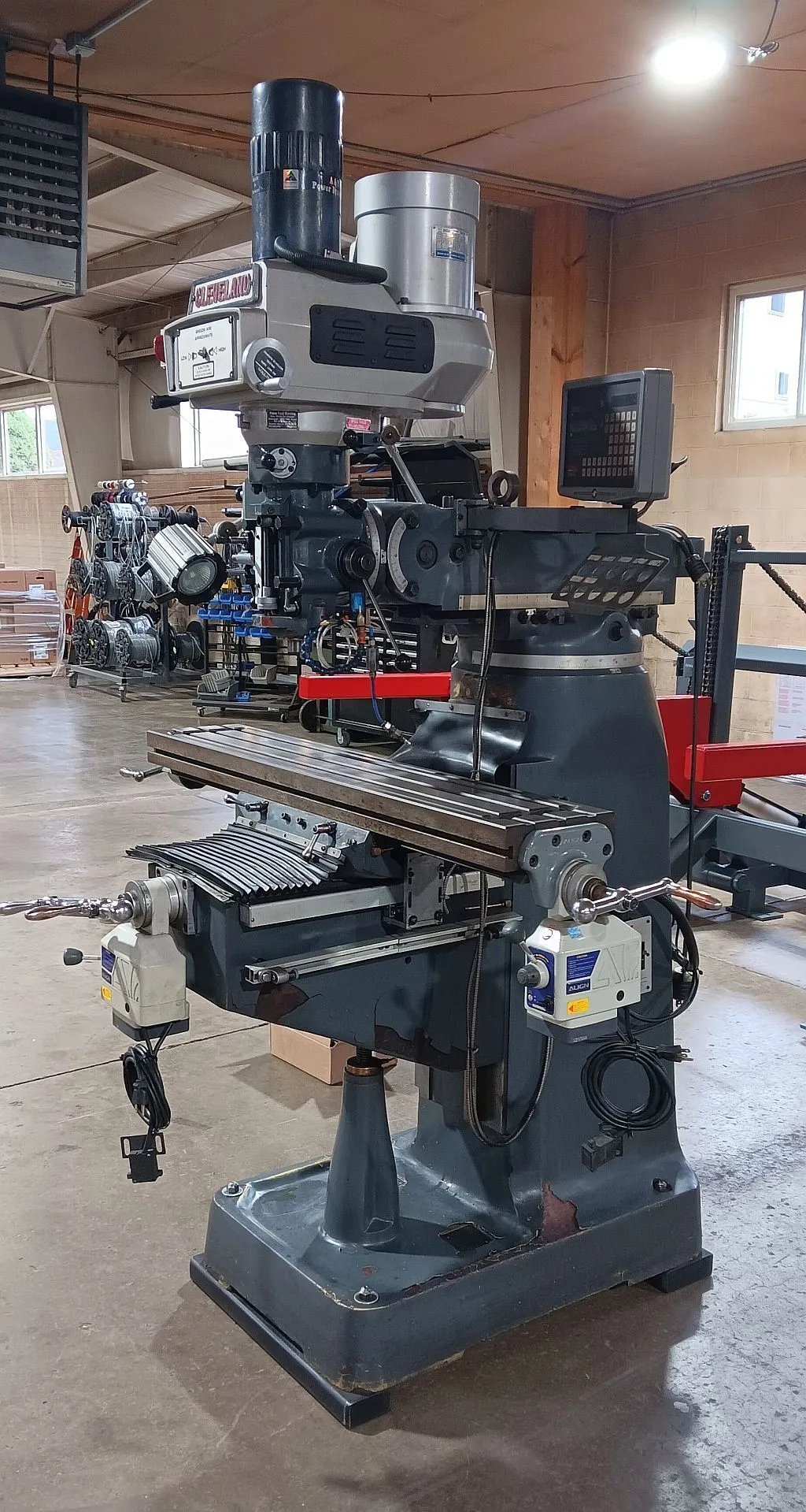 Cleveland #AONE-2VSG, vertical knee mill, 9" x49"tbl., 36" X, 12" Y, 12" Z, 3 HP, R8, 60-4200 RPM, 2014 - Image 4