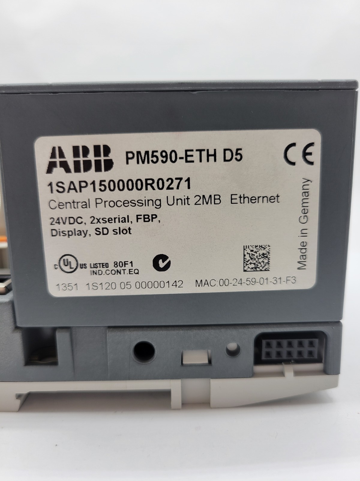 ABB #PM590-ETH-D5, Central Processing Unit, w/ Communication 2MB, 24VDC, 10Wire, TA524 - Image 2