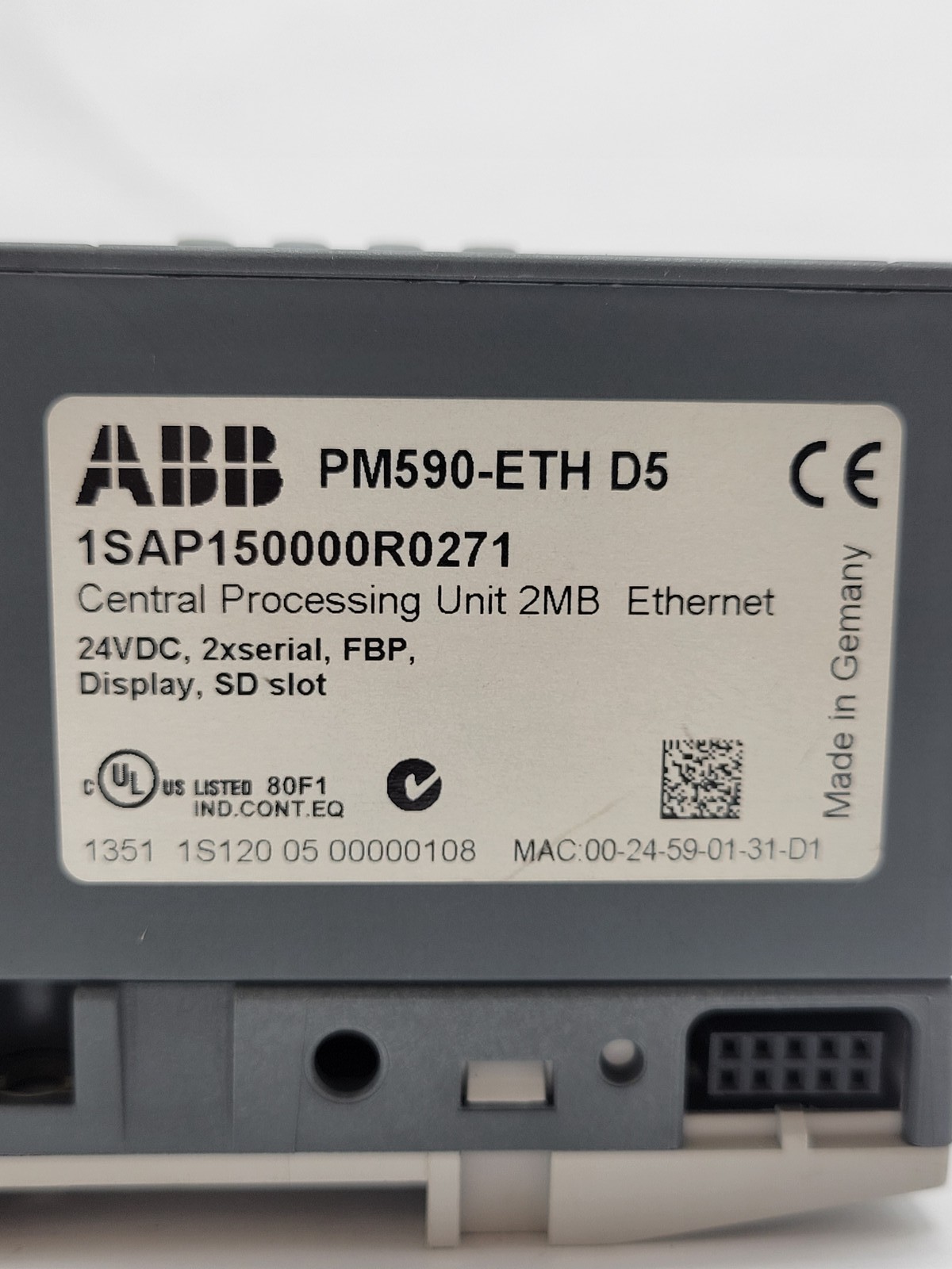 ABB #PM590-ETH-D5, Central Processing Unit, 1SAP150000R0271, 2MB, 24V., 10Wire - Image 2