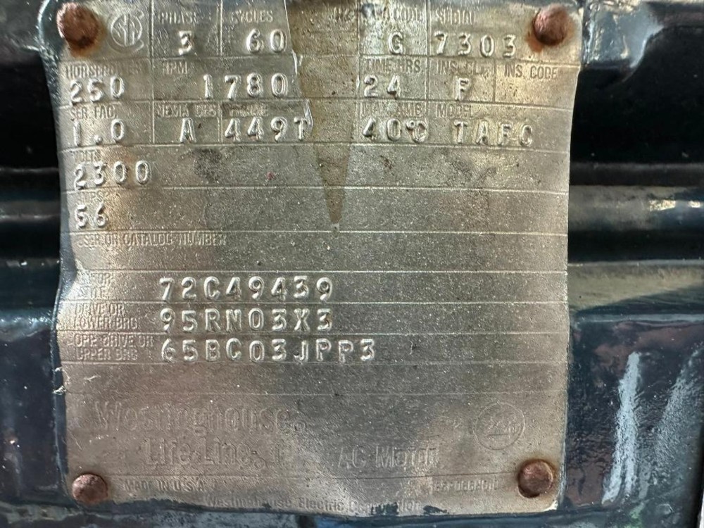 250 HP 1780 RPM Westinghouse, Frame 449T, TEFC, Rebuilt Spare, 2300 Volts - Image 2