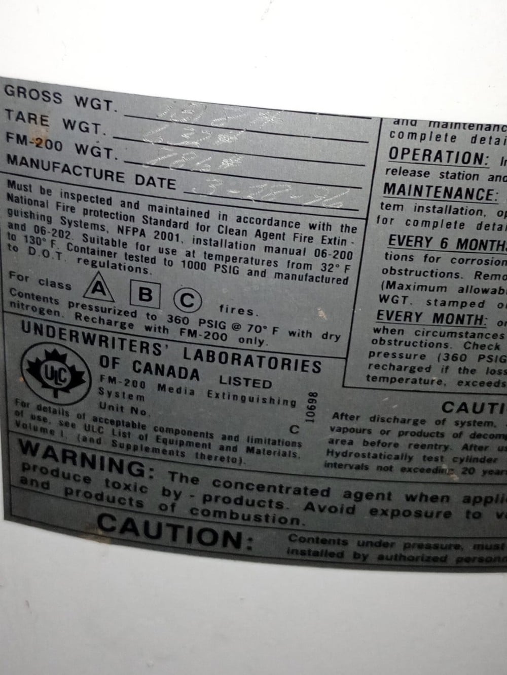 632 lbs. Agent #FM200, Fire Suppression Cylinder - Image 2
