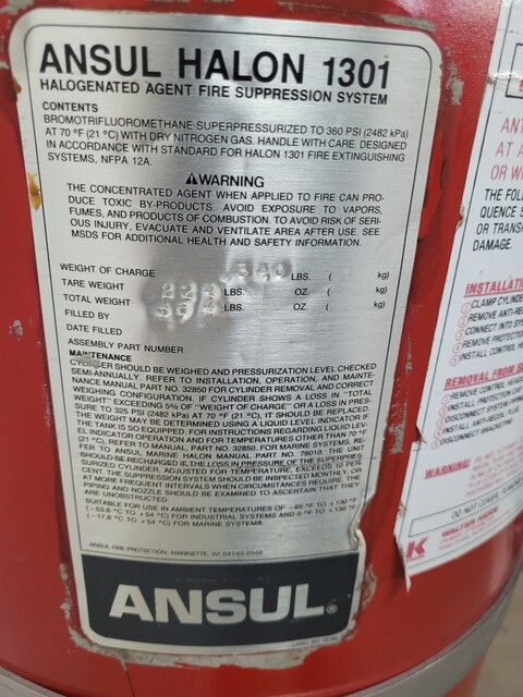 224 lbs, Ansul Halon #1301, Fire Suppression Cylinder - Image 2