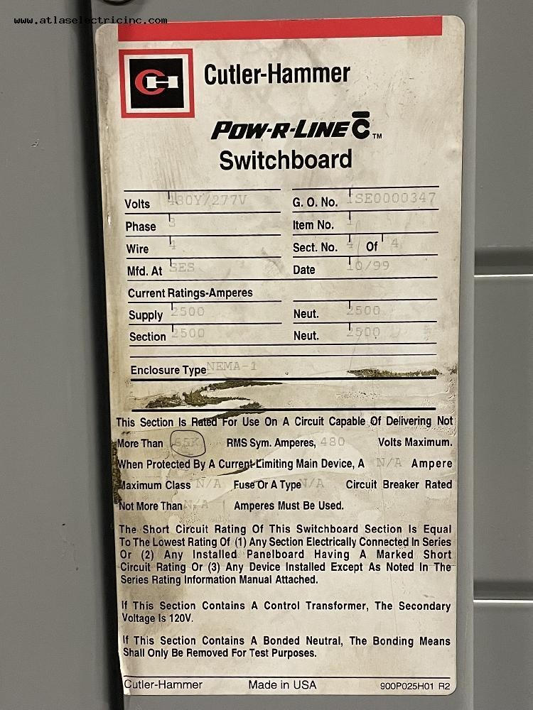 2000 Amps, Three Sections of Cutler Hammer #POW-R-LINE-C Switchboards & One automatic transfer switch - Image 9