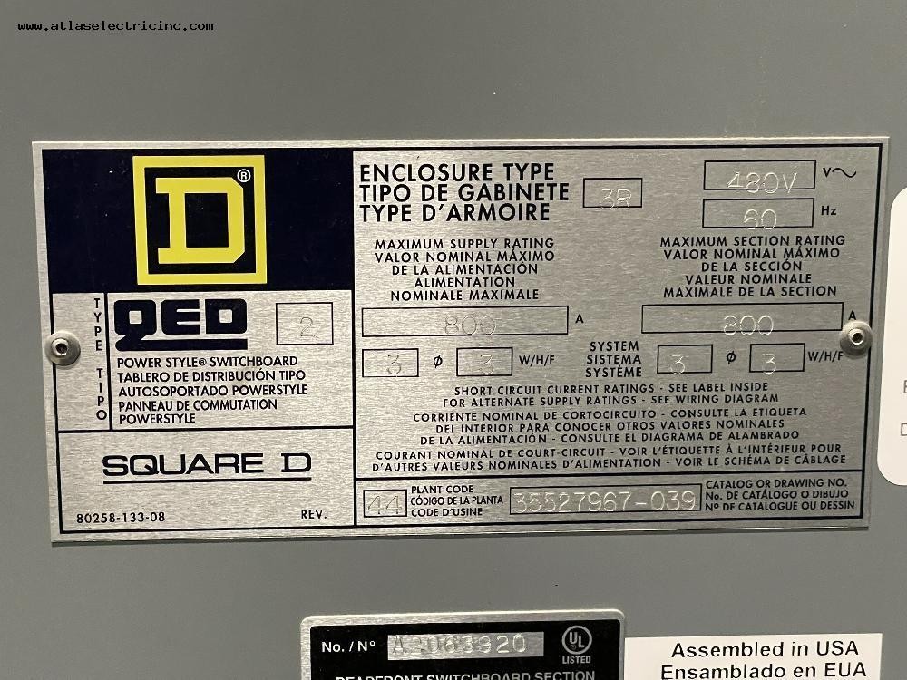 800 Amps, Square D #QED-2, 480 Volts Panelboards (3ea) - Image 9