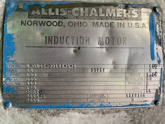 150 HP 600 RPM Allis-chalmers, Frame 308S8, TEFC BB, 460 Volts - Image 3