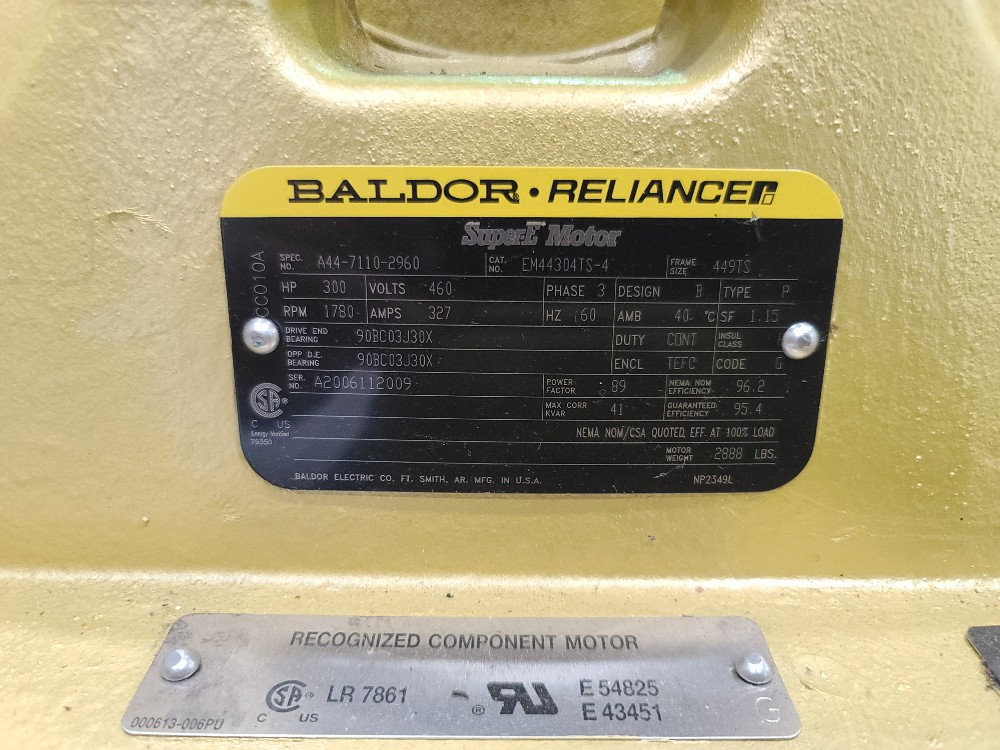 300 HP 1800 RPM Baldor, Frame 449TS, TEFC, BB, 460 Volts, new surplus - Image 2