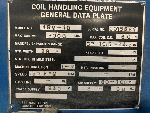 8000 lb. CWP #4RM-18, pull off coil reel, 18" W, 60" OD, 19.5"-24.5"ID, 3-leaf mandrel - Image 7