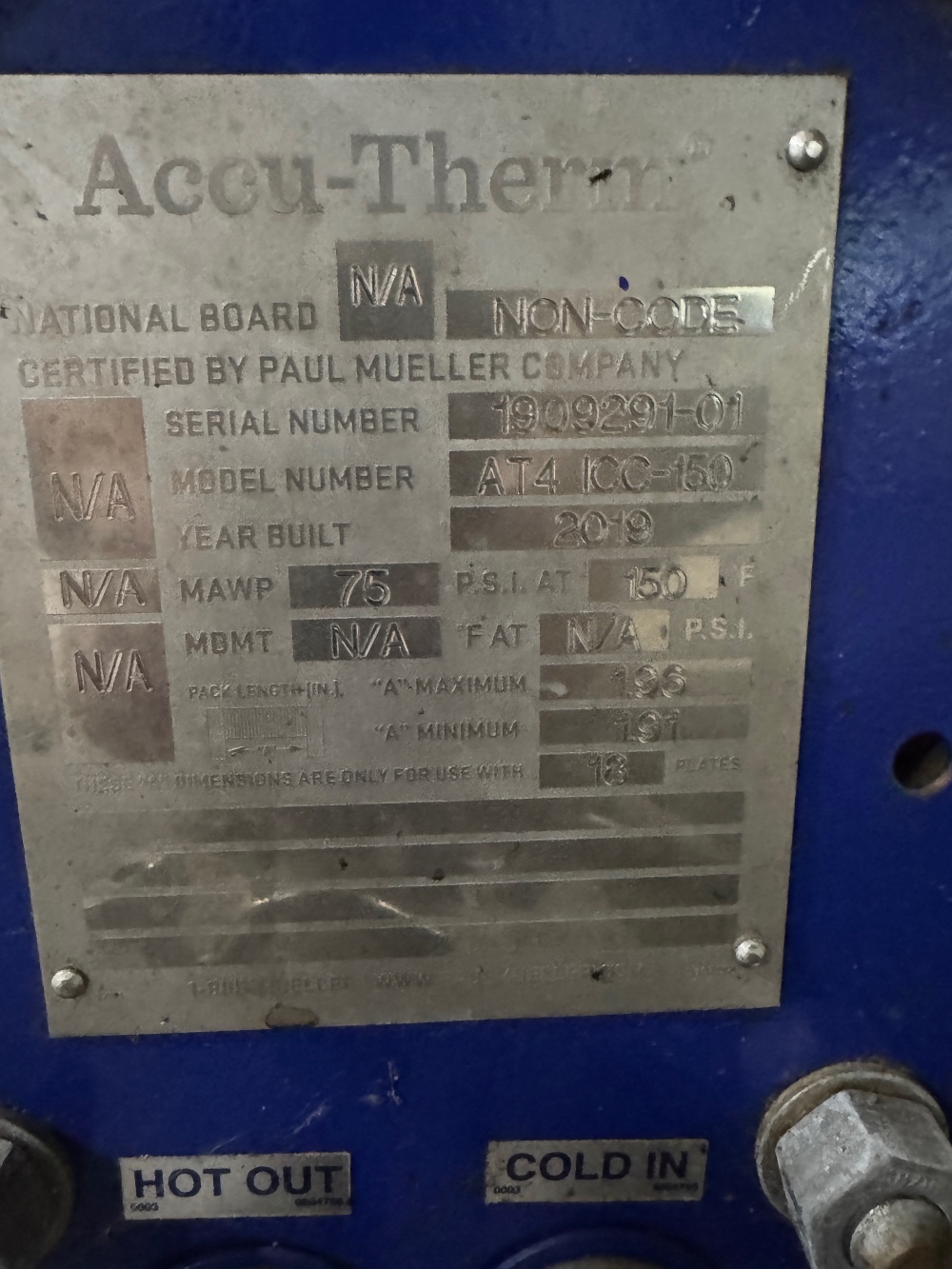 Paul Mueller, Accu-Therm, Plate Heat Exchanger, AT4, ICC-150, 18 Plates, Stainless Steel - Image 2