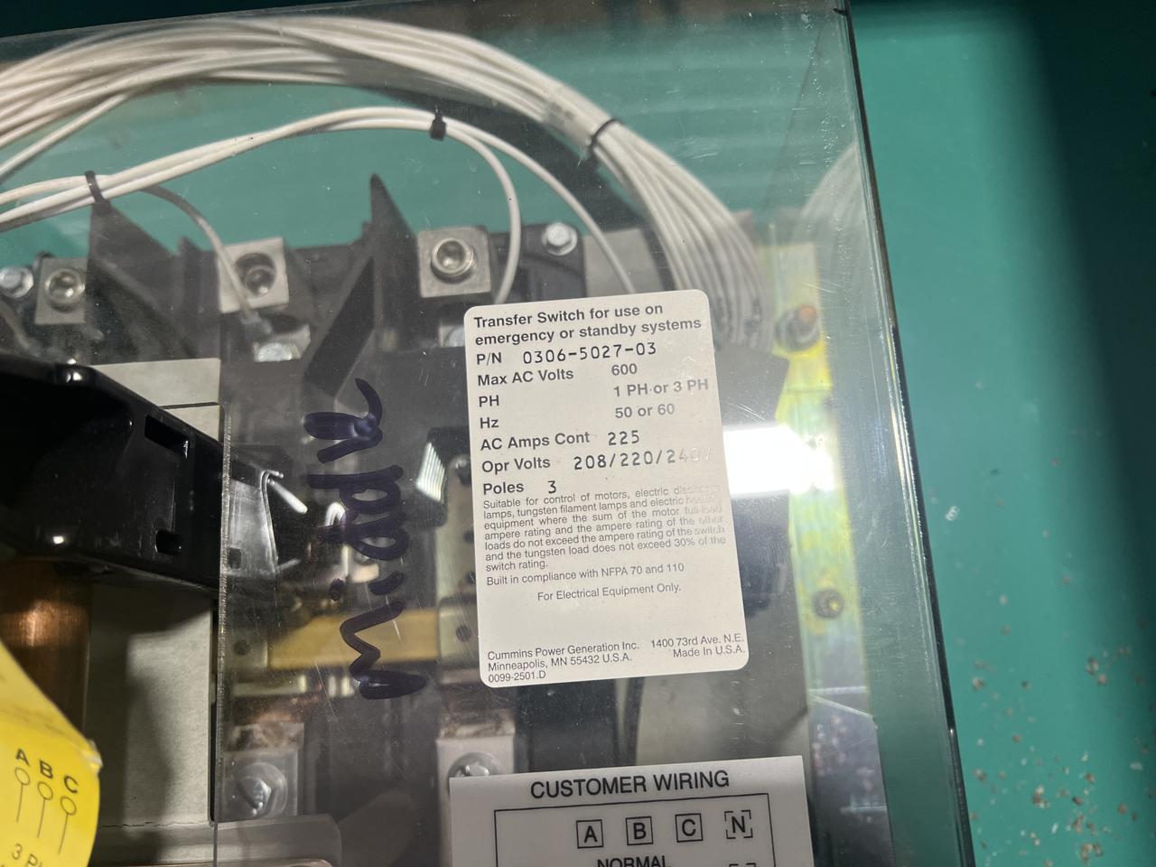 225 Amp. Onan, Cummins #OTECB-7636609, automatic transfer switch, Nema 3, 2009 - Image 8