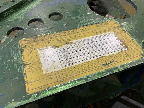 1-1/4" - 4" Greenlee #884, pipe & tube bender, 90 degree of bend, mounted on roll around cart, 3/4 HP - Image 6