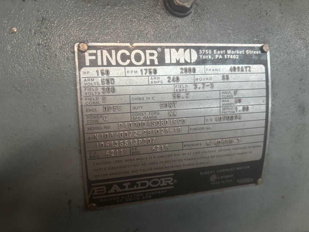 150 HP 1750/2000 RPM Baldor, Frame 409ATZ, DPFG, 500 VA, 300 VF (2 Different motor AVA) - Image 2
