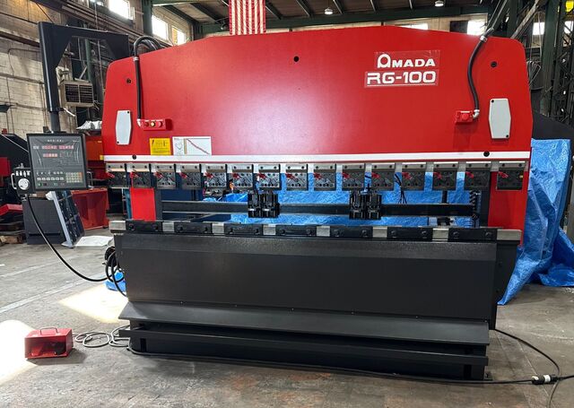 110 Ton, Amada #RG-100-EX, CNC press brake, 10' overall, 100.39" between housing, 3.937" stroke, 15.75" - Image 1
