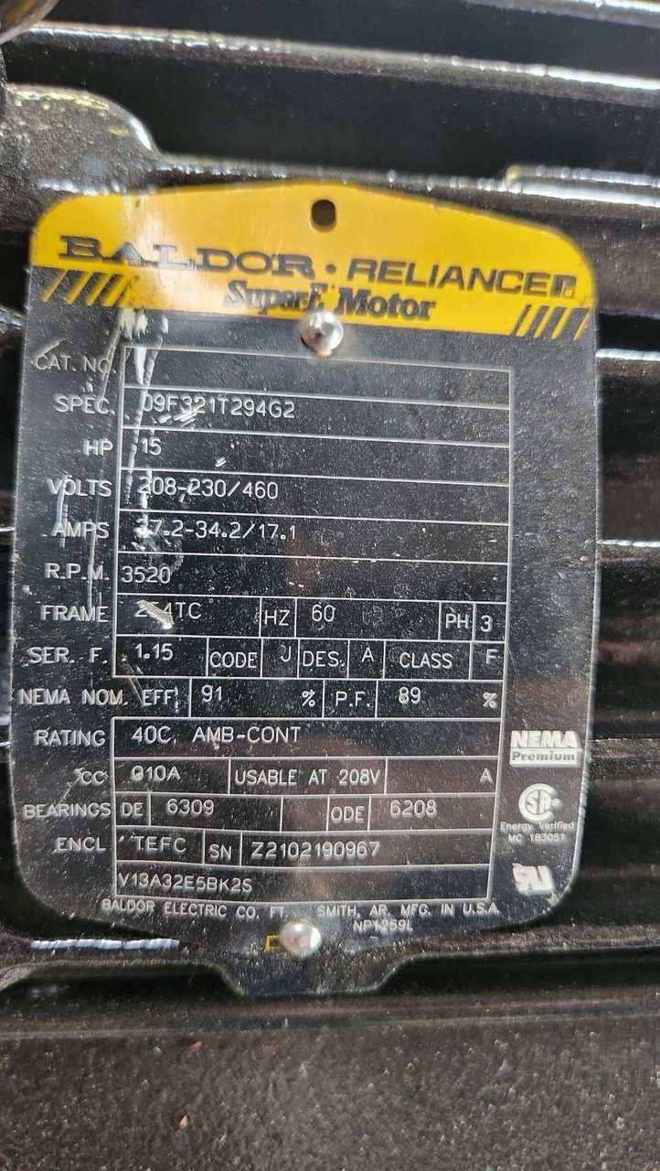 15 HP 3520 RPM Baldor-Reliance, Frame 254TC, TEFC, 1.15 service factor, 208-230/460 Volts - Image 1