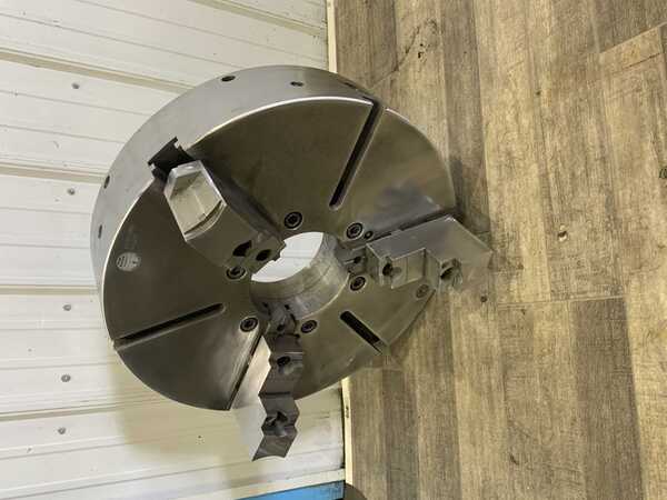 23.6" Pratt Burnerd, 3-jaw manual chuck, 6-3/4" thru hole, removable top jaws - Image 1
