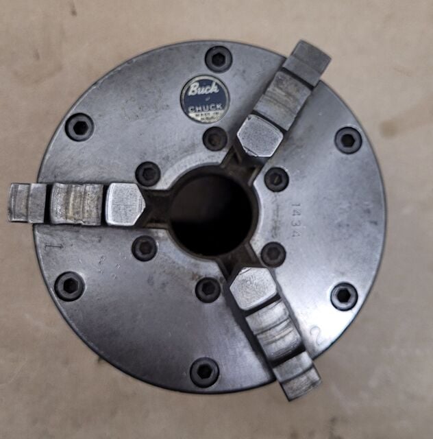 4" Buck #1434, 3-jaw chuck, 1" center hole - Image 1