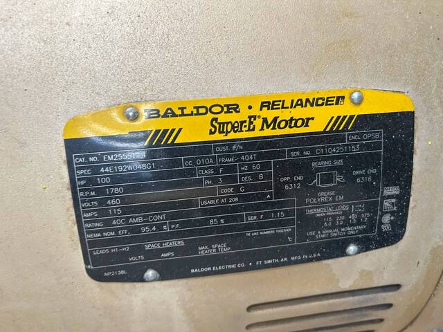 100 HP 1780 RPM Baldor Baldor #EM2555T-4, Electric Motor, Frame 404T, 460 Volts, 3PH - Image 9