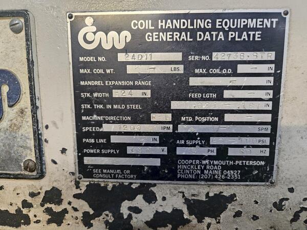 20000 lb. Cooper Weymouth #6R-24 Reel / 24D11 Str / SMX 24H Feed, heavy duty servo coil feed line - Image 9