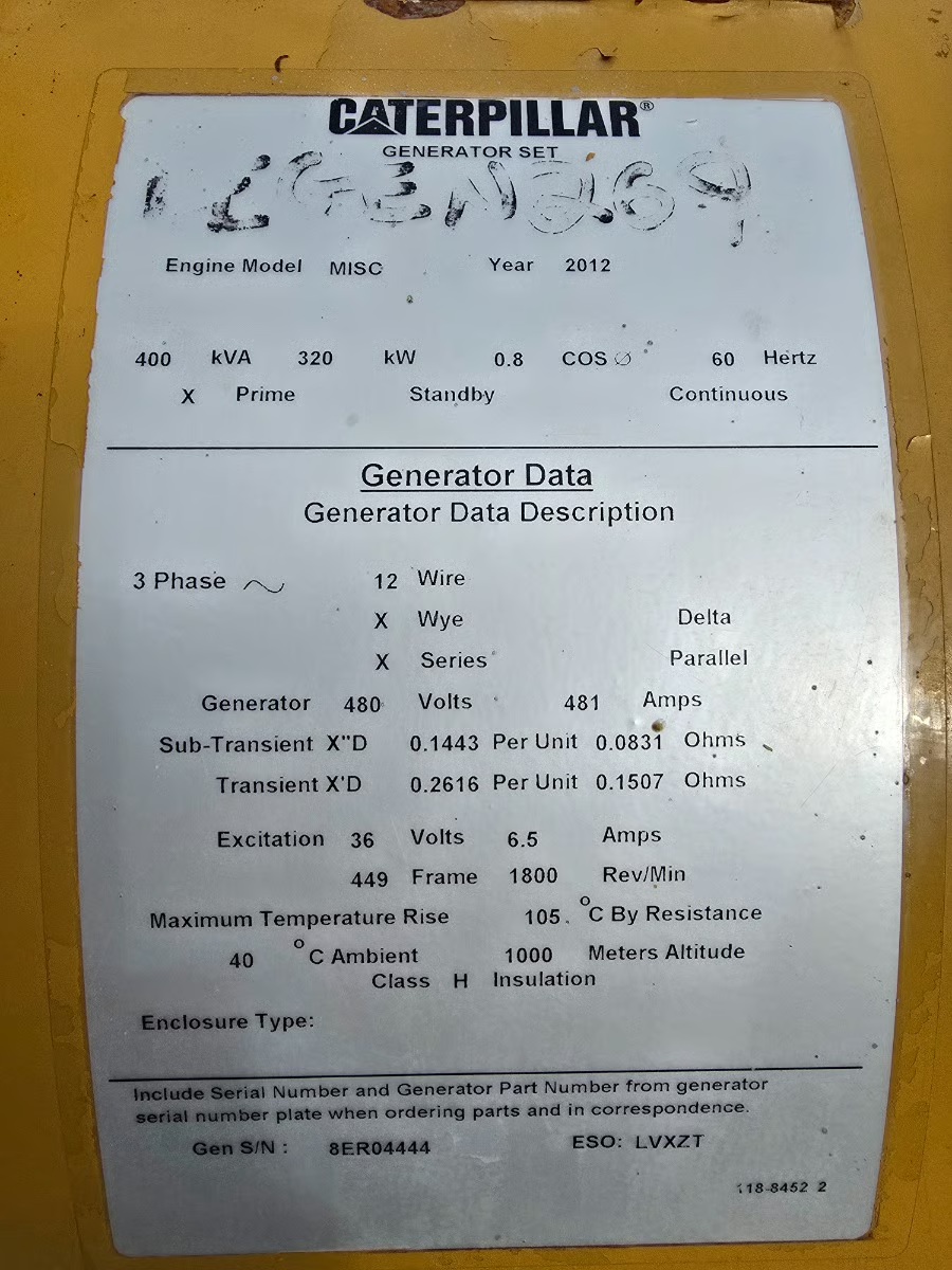 320 KW, 1800 RPM, Caterpillar #SR4B, Prime Rated Generator End, 12 lead, 480 Volts, 481 amps, 3PH, 1964 - Image 5