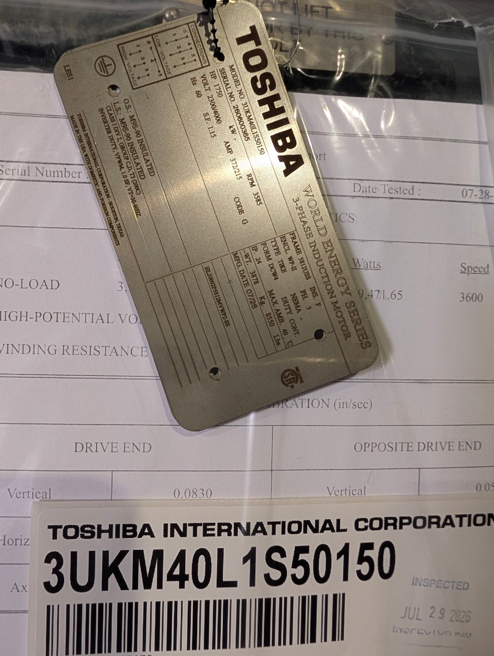 1750 HP 3600 RPM Toshiba, Frame 5810/11/12USS, weather protected enclosure type 2, Renk Sleeve, 1.15 service - Image 4