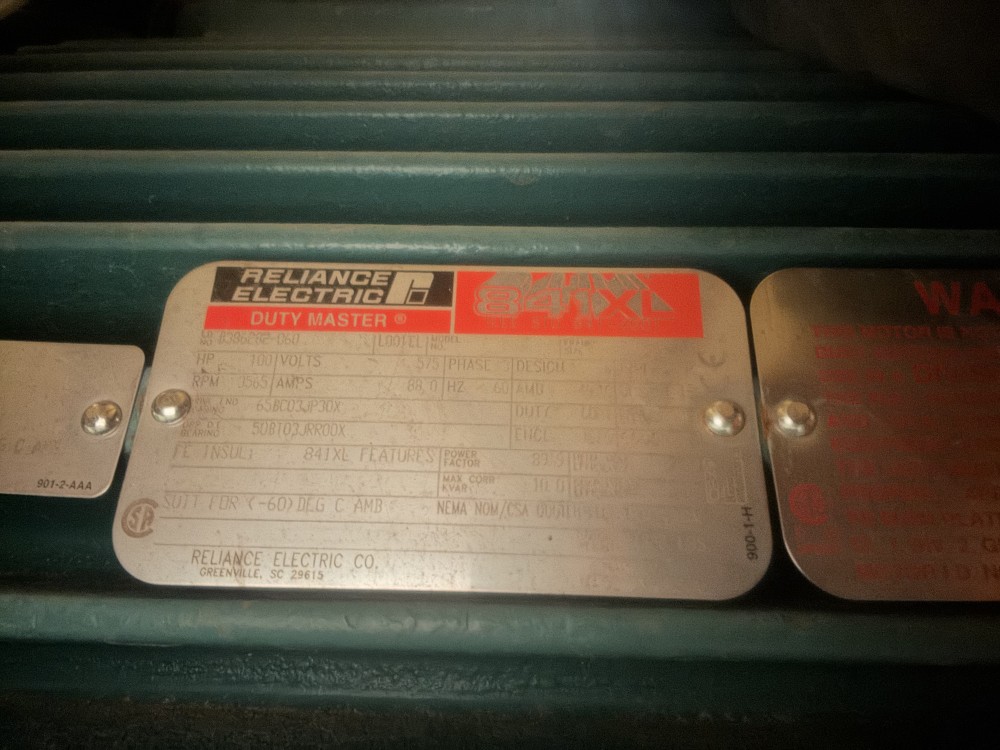 100 HP 3600 RPM Reliance, Frame 405LP, TEFC, 575 Volts, New surplus - Image 2