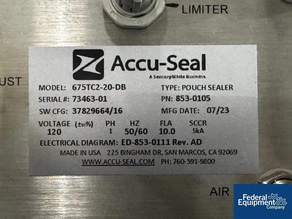 Accu-Seal #675TC2-20-DB, Vacuum Pouch Sealer, 120 V., 1ph, 2023 (6 available) - Image 2