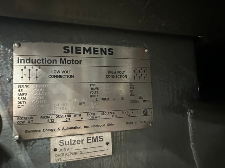 2500 HP 3584 RPM Siemens, Frame 6811S, WPIISB, 1.15 service factor, 2300/4000 Volts, Rebuilt Spare F1 Assembly - Image 1