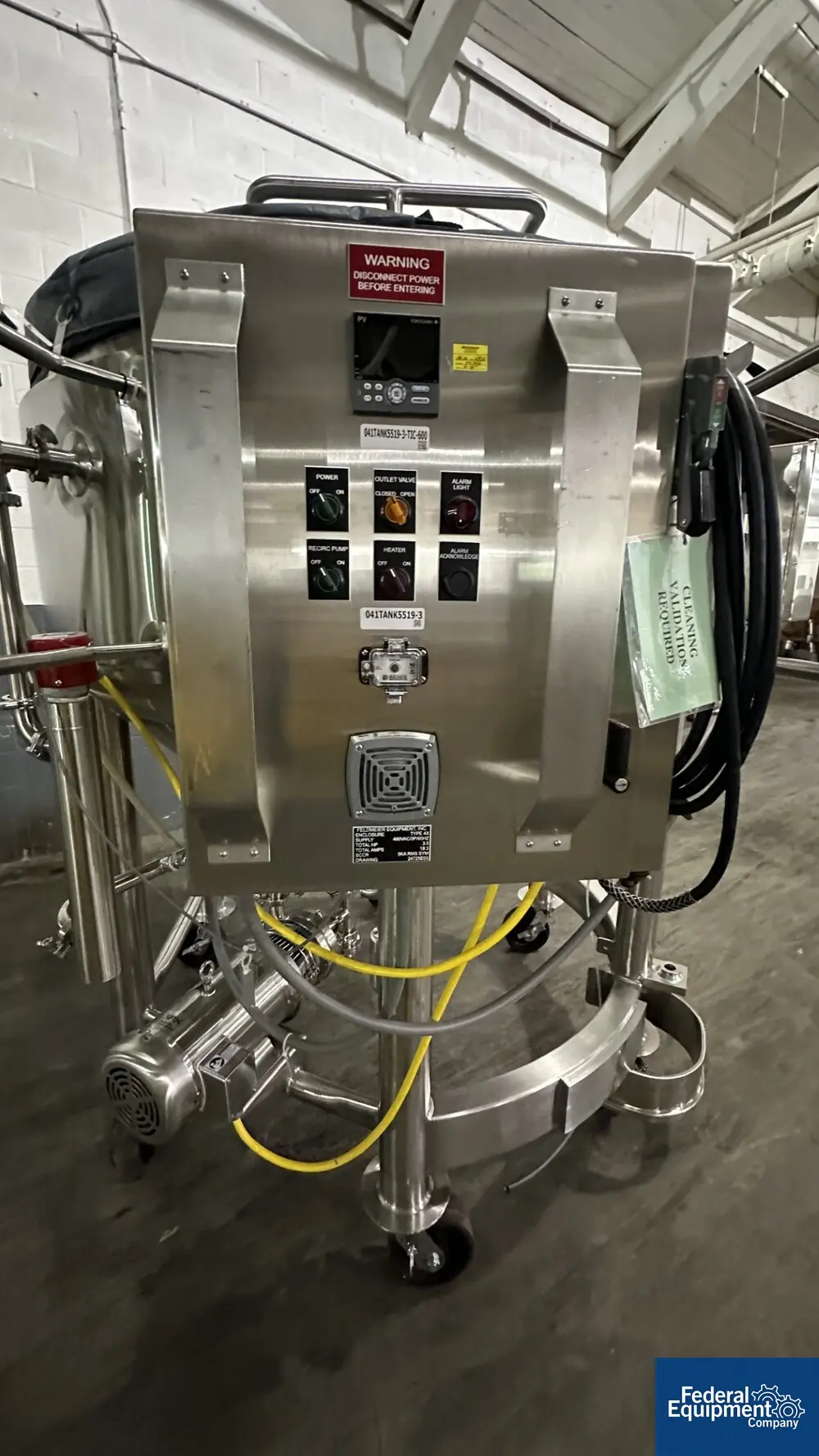 423 gallon Feldmeier, Kettle, 316L Stainless Steel, 68" diameter x 17" straight side, dish top, cone bottom - Image 6