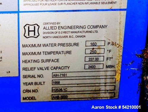 3 MBTUH Allied Engineering #AAE-3000-N-M, Hydronic Boiler, 160 PSI, 227 sq.ft., 3M BTU/hr, Natural Gas, BC-1 - Image 6